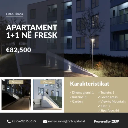 Tirane, shitet apartament 1+1+Ballkon Kati 3, 66 m² 82.500 € (Linze)