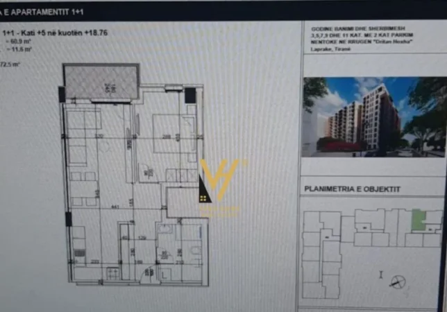 Tirane, shitet apartament 1+1+Ballkon Kati 5, 72 m² 115.000 € (LAPRAKE)