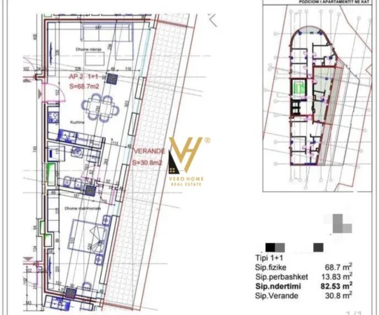 Tirane, shes apartament 1+1+Ballkon Kati 7, 82 m² 150.000 € (ALI DEMI)