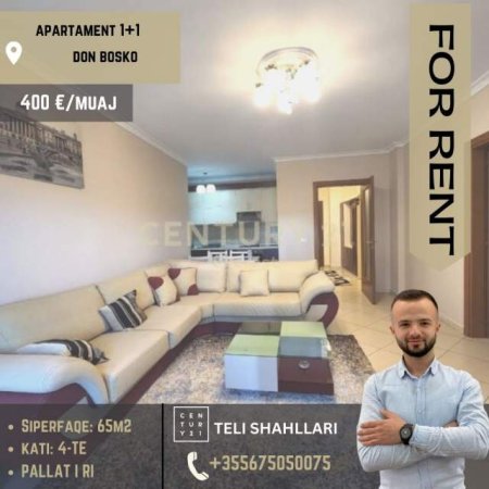 Tirane, jepet me qera apartament 1+1+BLK Kati 4, 65 m² 400 Euro (Don Bosko)