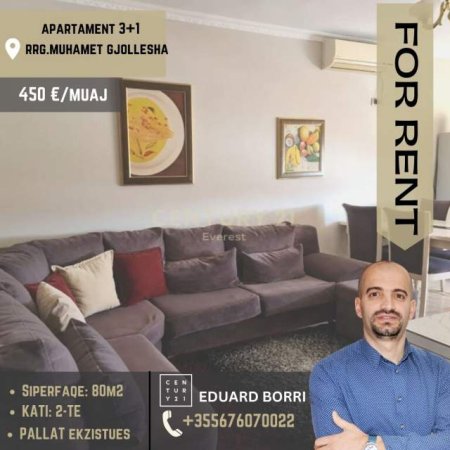 Tirane, jepet me qera apartament 2+1+BLK Kati 2, 80 m² 450 Euro (Rruga ''Muhamet Gjollesha'')