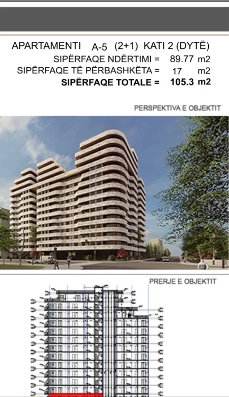 Tirane, shitet apartament 2+1+Ballkon Kati 2, 105 m² (Prane Nusharakut)