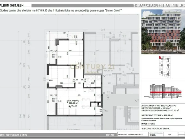 Tirane, shes apartament 2+1+Aneks+Ballkon Kati 4, 109 m² 141.400 € (MEI'S GARDEN", ISH FUSHA E AVIACIONI)