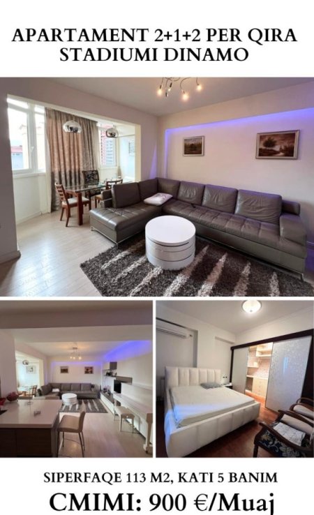 Tirane, jepet me qera apartament 2+1+Aneks Kati 5, 113 m² 900 € (stadiumi dinamo)