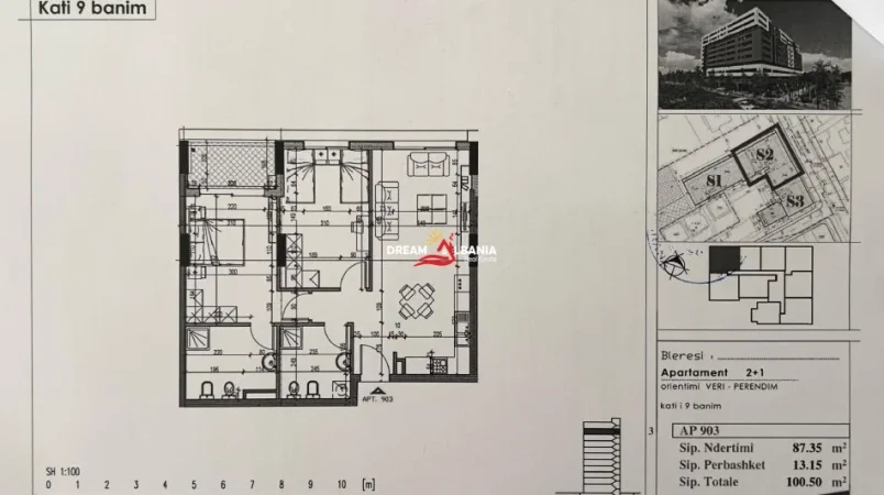 Tirane, shitet apartament 2+1+Ballkon Kati 9, 100 m² 155.000 € (Tek Oxhaku)