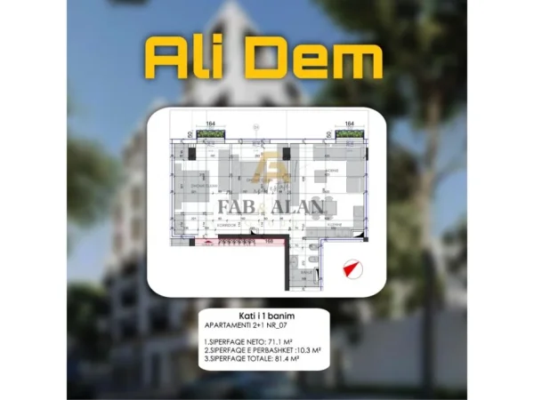 Tirane, shitet apartament 2+1 Kati 1, 81 m² 126.000 € (Ali Dem)