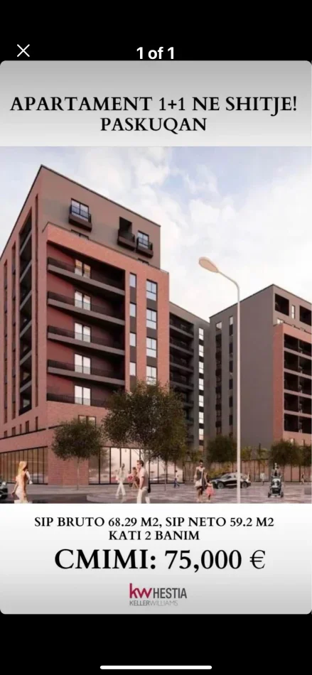 Tirane, shitet apartament 1+1 Kati 2, 68 m² 75.000 € (Paskuqan)