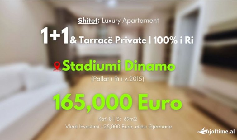 Tirane, shes apartament 1+1+Ballkon Kati 8, 70 m² 165.000 € (Stadiumi Dinamo)