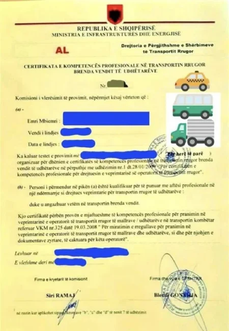 Durres, ofroj Licence Transport Mallra / Njerez / Puntor / Taksi / Bizarka