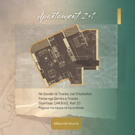 Tirane, shitet apartament 2+1 Kati 10, 145 m² (Luigj Gurakuqi)