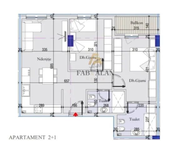 Tirane, shitet apartament 2+1+2 Kati 6, 94 m² 108.100 € (Laprake)