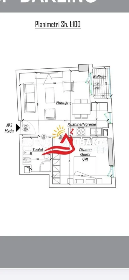 Tirane, shitet apartament 1+1 Kati 3, 66 m² 95.000 € (ali demi)