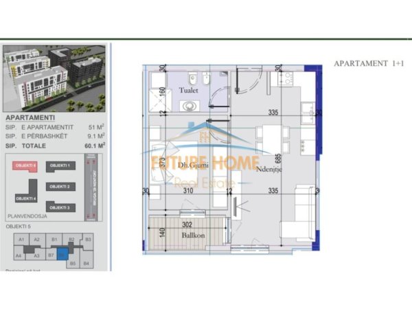 Tirane, shitet apartament 1+1+Ballkon Kati 4, 60 m² 93.130 € (TIRANE ENTRY ISH DOGANA)