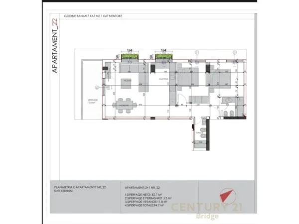 Tirane, shitet apartament+verande  2+1+2+verande, Kati 4, 106 m² 155.300 € (Ali Demi)