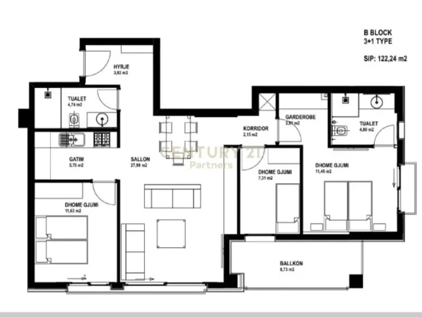 Tirane, shes apartament 3+1+2 , 122 m² 220.000 € (Liqeni i Thatë)