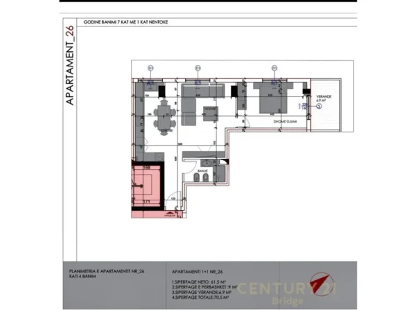 Shitet apartament+verande | Penthouse 1+1 Kati 4, 106 m²