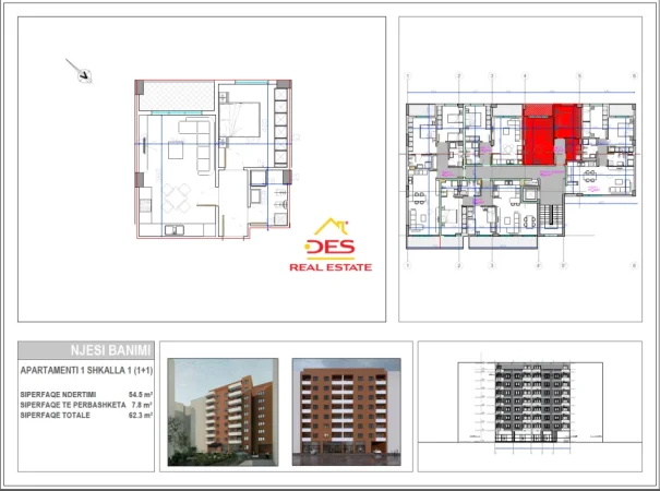 Vlore, shitet apartament 1+1+Ballkon Kati 5, 62 m² 93.450 € (Rruga Pelivan Leskaj)