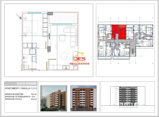 Vlore, shitet apartament 1+1+Ballkon Kati 5, 63 m² 95.100 € (Rruga Pelivan Leskaj)