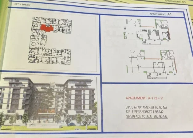 Durres, shitet apartament 2+1+Ballkon Kati 3, 106 m² 106.000 € (Golem)