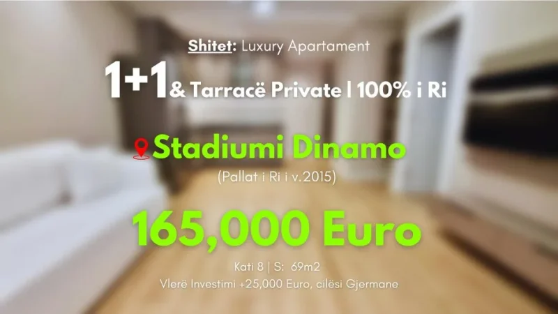 Tirane, shes apartament 1+1+Ballkon Kati 8, 68 m² 165.000 € (Stadiumi Dinamo)