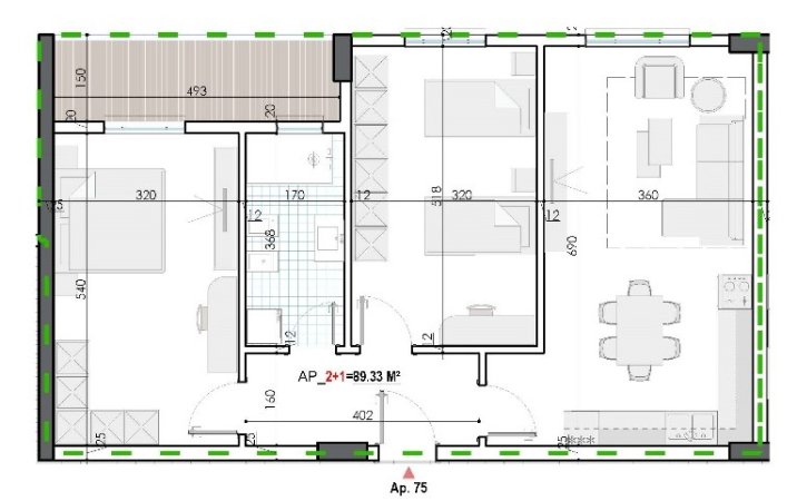 Tirane, shitet apartament 2+1 Kati 8, 104 m² 88.690 € (Kamëz, Tiranë, TT 1760)
