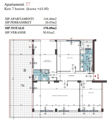 Tirane, shes apartament+verande | Penthouse 3+1+Aneks+Ballkon Kati 8, 171 m² 390.000 € (Don Bosko)