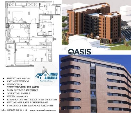 Tirane, shitet apartament 2+1+BLK Kati 3, 105 m² 1.070 Euro/m2 (FEJZI HIZMO)