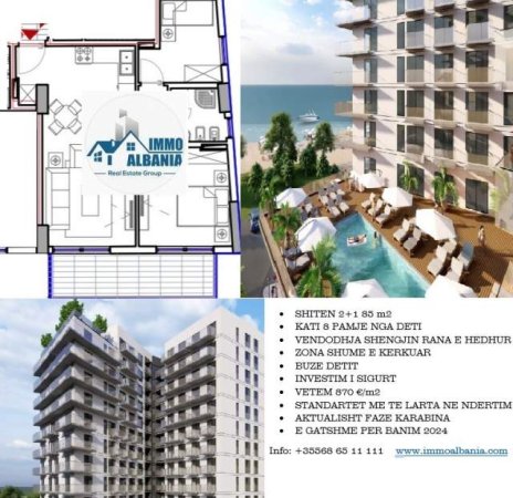 Shengjin, shitet apartament 2+1+BLK Kati 8, 85 m² 870 Euro/m2 (Rana e Hedhur)