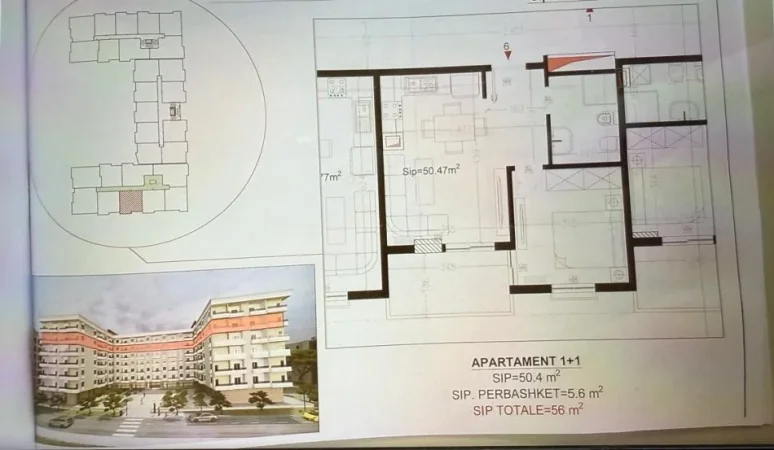 Durres, shitet apartament 1+1+Ballkon Kati 5, 56 m² 78.400 € (Golem)