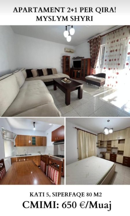 Tirane, jepet me qera apartament 2+1+Aneks+Ballkon Kati 5, 80 m² 650 € (myslym shyri)