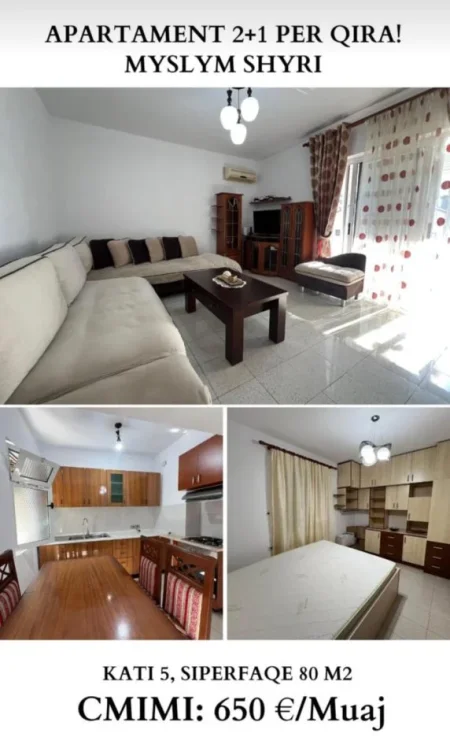 Tirane, jepet me qera apartament 2+1+Aneks+Ballkon Kati 5, 80 m² 650 € (myslym shyri)