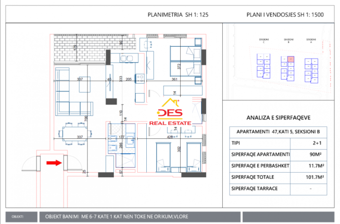 Vlore, shitet apartament 2+1+Ballkon Kati 5, 101 m² 132.210 € (Orikum , Vlorë)