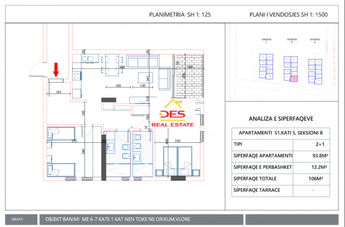Vlore, shitet apartament 2+1+Ballkon Kati 5, 106 m² 137.800 € (Orikum, Vlorë)