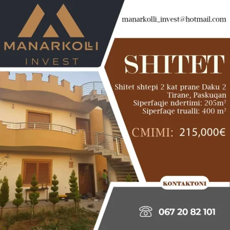 Tirane, shes shtepi 2+1+Ballkon Kati 2, 205 m² 215.000 € (Paskuqan)