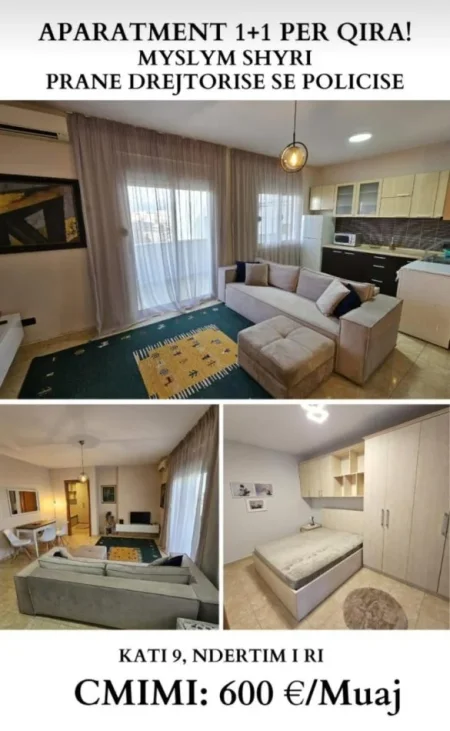 Tirane, jepet me qera apartament 1+1+Aneks+Ballkon Kati 9, 600 € (myslym shyri)