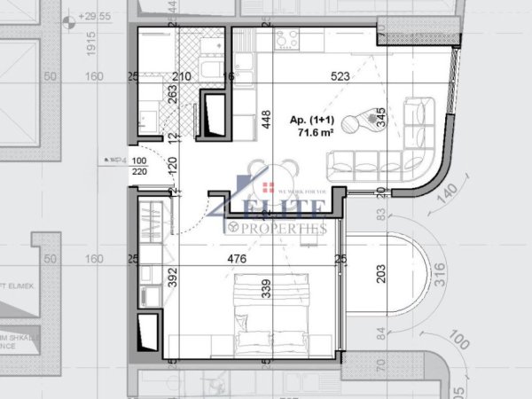 Tirane, shitet apartament 1+1+Ballkon Kati 8, 72 m² 281.280 € (Pazari i ri)