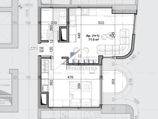 Tirane, shitet apartament 1+1+Ballkon Kati 8, 72 m² 281.280 € (Pazari i ri)