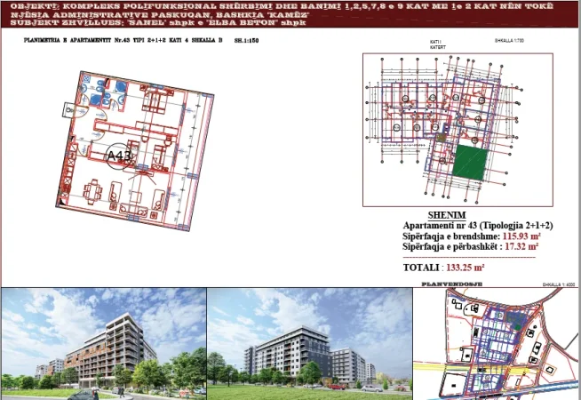 Tirane, shitet apartament 2+1+Ballkon Kati 4, 133 m² 159.600 € (Unaza e Madhe)
