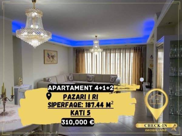 Tirane, shitet apartament 4+1+BLK Kati 5, 187 m² 310.000 Euro (Pazari i Ri)