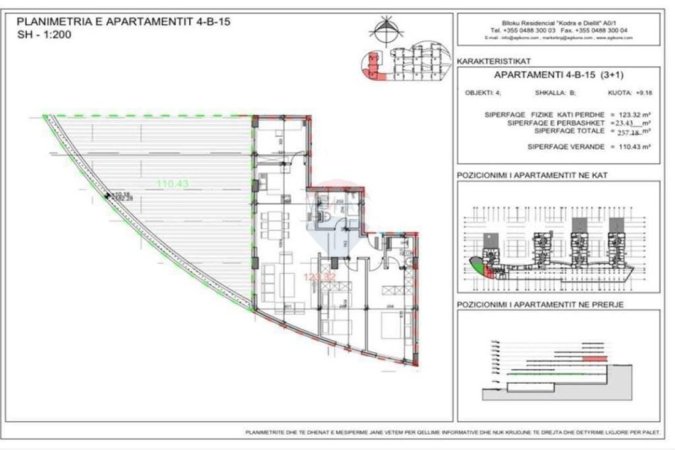 Tirane, shitet apartament 3+1+Ballkon Kati 2, 257 m² 290.000 € (Rezidenca Kodra e Diellit)