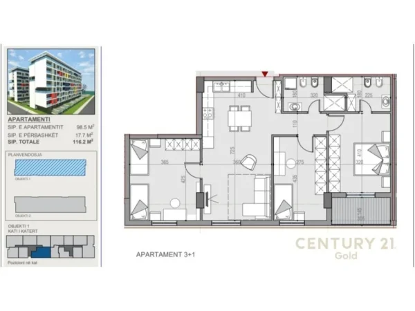 Tirane, shitet apartament 3+1+Ballkon Kati 4, 116 m² 128.000 € (qyu)