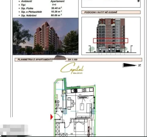 Tirane, shitet apartament 1+1 Kati 3, 61 m² 171.000 € (21 DHJETORI)