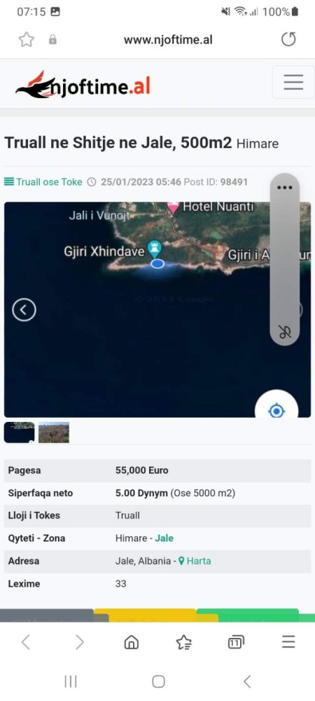 Himare, shes truall ne bregdet 500 m² 55.000 Euro (Jale)