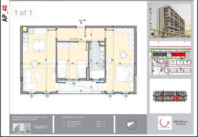 Tirane, shitet apartament 2+1+BLK Kati 7, 96 m² 65.600 Euro (Prane QTU)