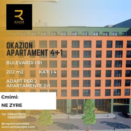 Tirane, shitet apartament 4+1 Kati 4, 202 m²  (Bulevardi i Ri)