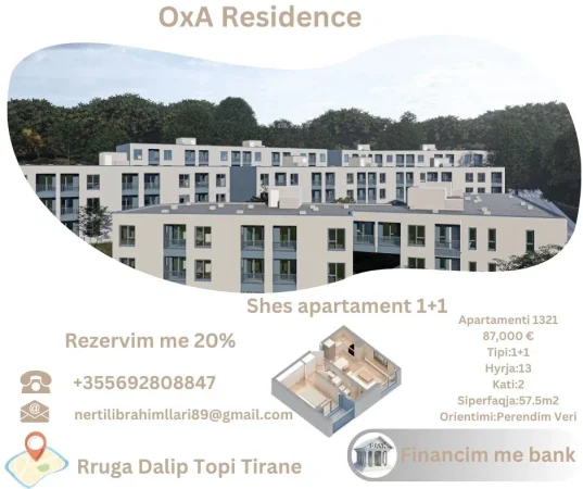 Tirane, shes apartament 1+1+Ballkon Kati 2, 58 m² 87.000 € (Rruga Dalip Topi Fresk Tirane)