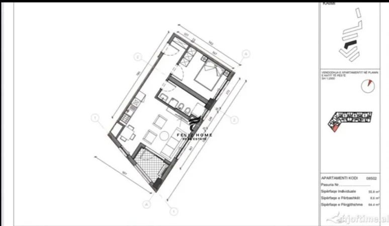 Tirane, shitet apartament 1+1+Ballkon Kati 5, 64 m² 168.000 € (ALI DEMI)