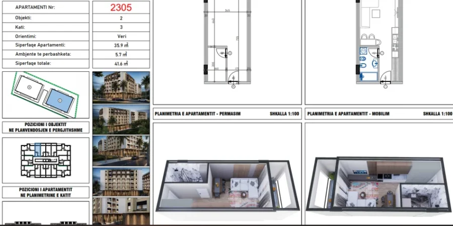 Durres, shitet garsonier 1+1 Kati 3, 42 m² 35.360 € (Golem)