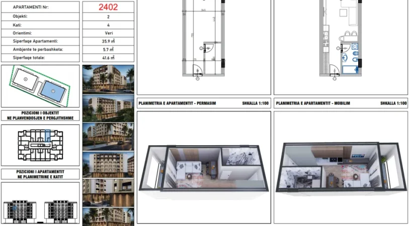 Durres, shitet garsonier 1+1 Kati 4, 42 m² 35.360 €