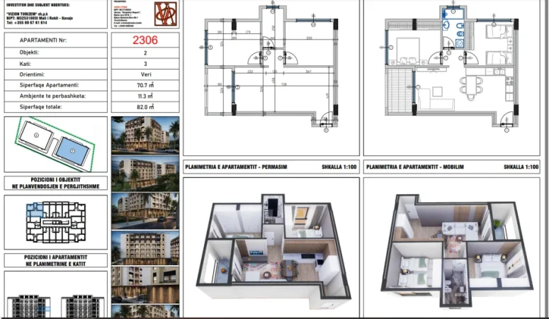 Durres, shitet apartament 2+1 Kati 3, 82 m² 69.700 € 